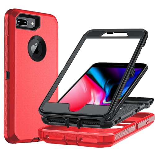 Ylzhe for Apple iPhone 7/8 Plus Case,iPhone 8 Plus & 7 Plus Case Heavy Duty Protection Phone Cover,Shockproof DustProof Drop Proof 3-Layer Phone Case for Apple iPhone 8/7Plus Red+Black