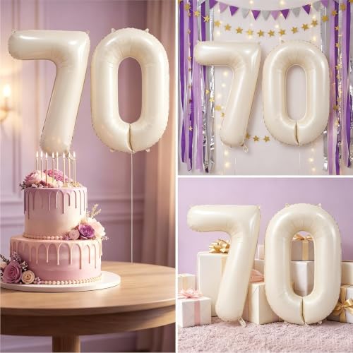 Image of Number Balloons for Birthday Decorations - 40 Inch Large Party Balloons 70, Cream Foil Number Balloons for Boys Girls, Balloons for Party Supplies