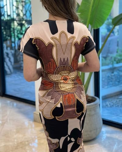 Image of CHICME Summer Dresses for Women Floral Print Plunge V Neck Midi Dress Casual Ruched Slit Bodycon Party Dress
