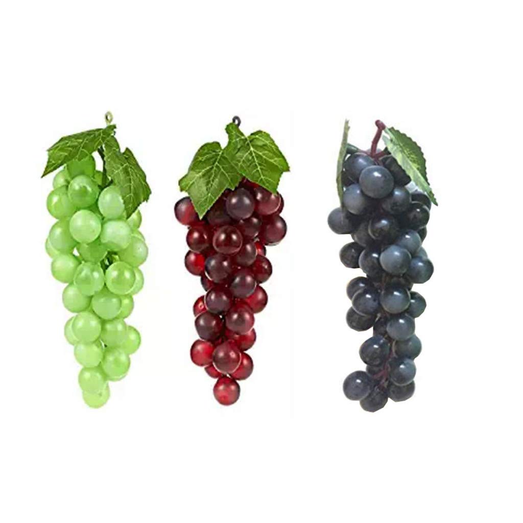 TEYOMI 3 Bunches Artificial Grapes Simulation Fruit Fake Plastic Lifelike for House Kitchen Pub Decoration Cabinet Ornament 3 Colors (36 kernels) One Size White grape A
