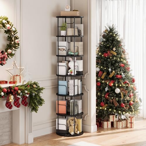Generisch Étagère tournante à 360°, Bibliothèque à poser en bois, Bookshelf avec 6 niveaux, niveaux réglables, meuble de rangement, 45×45×193cm, Noir