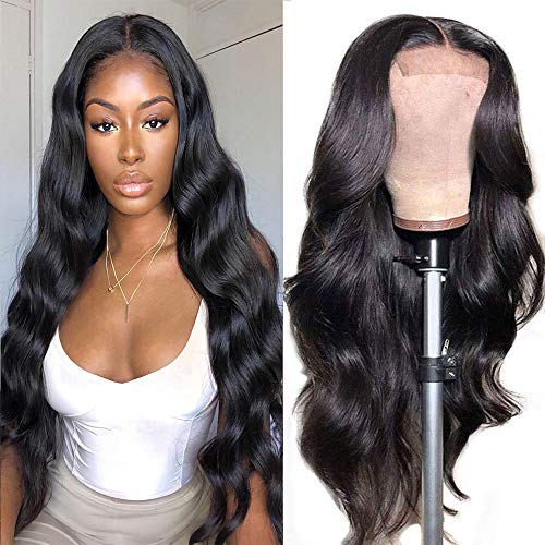 Body wave Lace Front Wigs Human Hair 4X4 Body Wave 150% Density Pre Plucked with Baby Hair Natural Black 100% Unprocessed Brazilian Virgin Human Hair Wigs 30 inch