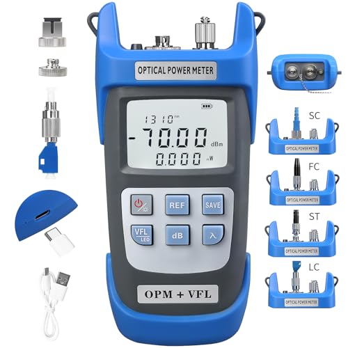 Rechargeable Optical Power Meter A-C710B (-70~+10dBm) Fiber Optic Tester, Optical Power 50 All-in-one Machine, Suitable for SC/FC/ST/LC 2.5mm/1.25mm Interface, with 1 9/125um FC-LC Adapter