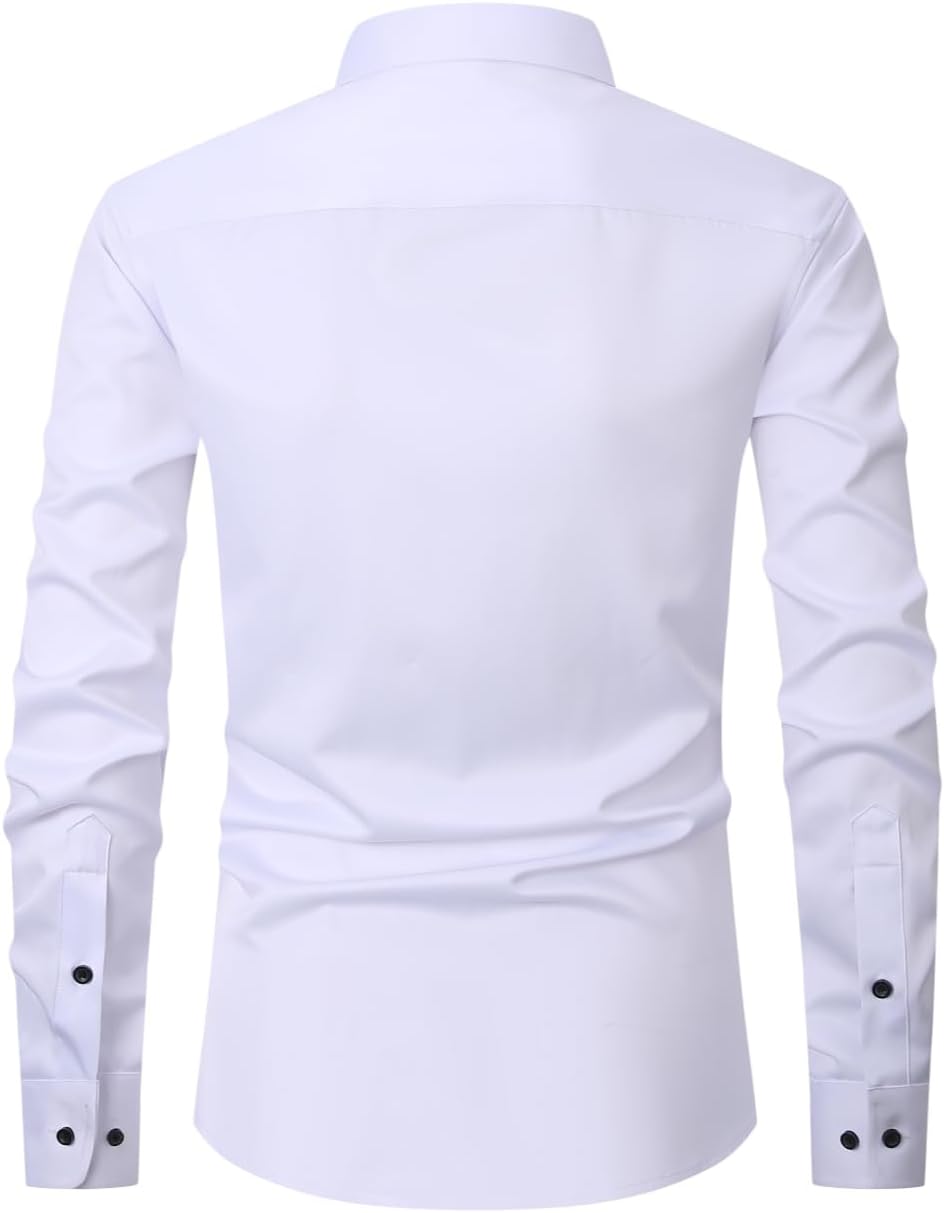 corfty Men Long Sleeve Dress Shirt - Regular Fit Stretch Free-Wrinkle Button Down Shirt - Image 2