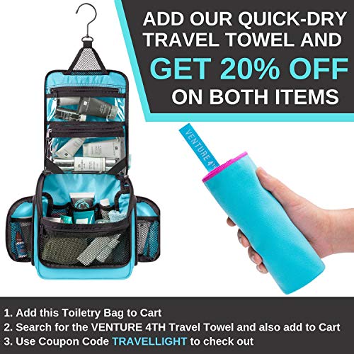 Premium Travel Hanging Toiletry Bag For Men And Women With Expandable Compartments For Cosmetics, Makeup Brushes, Jewelry, Shaving Tools, Detachable Tsa Friendly Clear Pouch (Light Blue) #TOP1