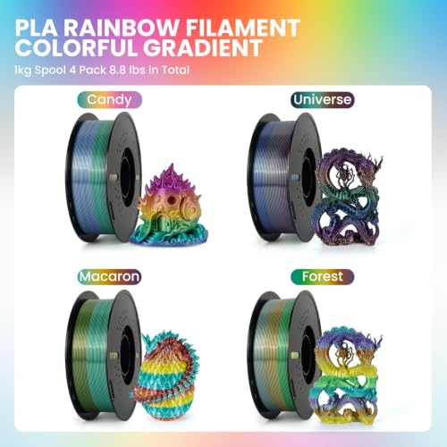 Image of Kingroon 4KG Silk PLA Filament Bundle Rainbow PLA 1.75MM 3D Printing Filament Color Changing Filament Dimensional Accuracy ±0.02mm,Fit Most 3D Printer