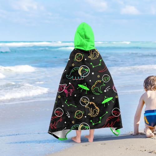 Image of Dinosaur Boys Beach Towel with Hoodie for Kids Toddlers Age 4-8,Dino Blue Bath Towels Shower Wrap for Boys, Hooded Poncho Beach Blanket for Pool Swimming Cute Wearable Bath Towel for Child
