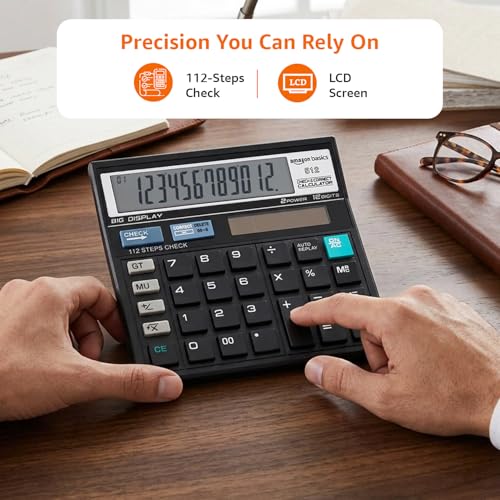 Image of Amazon Basics AB-512 12-Digit Display Basic Calculator(Black)