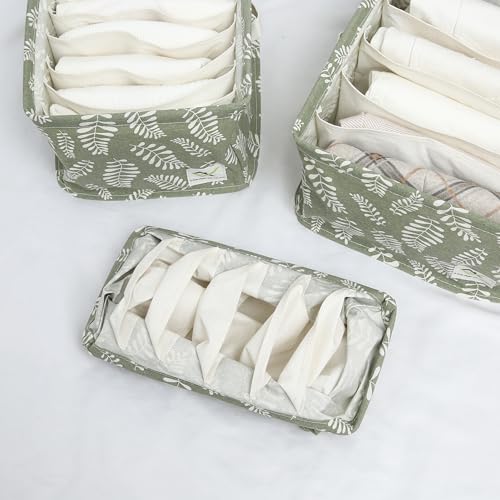 Image of House of Quirk Cotton Linen Set Of 3 Underwear Organizer Set - 5 /6 /9-Compartment Dividers For Closet & Drawer (Grey), Clothing