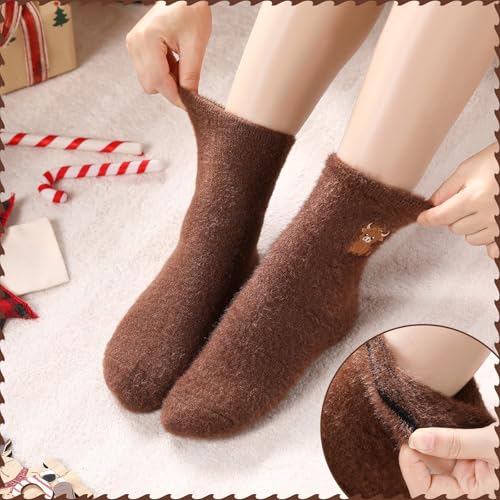 Geyoga 5 Pairs Womens Christmas Fuzzy Socks Cute Winter Soft Slipper Sleeping Coquette Stuff Fluffy Thick Holiday Socks Gifts4