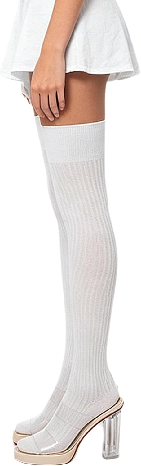 Shinsto Women Ribbed Long High Thigh Socks Boot Stockings Leg Warmers Sport Casual Tube Hosiery for Carnival
