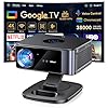 Vidéoprojecteur 4K Supporté 1500 ANSI 38000 Lumen avec Google TV Officiel, Netflix Youtube, Auto Focus, WiFi 6 Bluetooth 5.3, Contrôle Vocal, Rotatif 360°, Home Cinéma Salon et Chambre