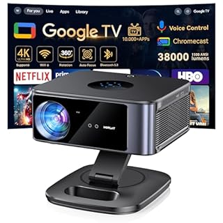 Vidéoprojecteur 4K Supporté 1500 ANSI 38000 Lumen avec Google TV Officiel, Netflix Youtube, Auto Focus, WiFi 6 Bluetooth 5.3, Contrôle Vocal, Rotatif 360°, Home Cinéma Salon et Chambre