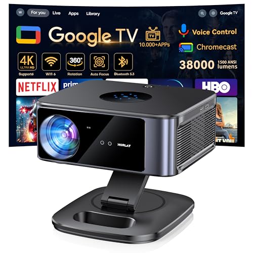 Vidéoprojecteur 4K Supporté 1500 ANSI 38000 Lumen avec Google TV Officiel, Netflix Youtube, Auto Focus, WiFi 6 Bluetooth 5.3, Contrôle Vocal, Rotatif 360°,...