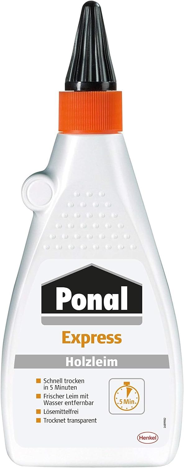 Ponal Express Holzleim, transparent und schnell trocknender Holzkleber für vielseitige Verleimungs- & Bastelarbeiten, wasserfester Leim in praktischer Flasche, 10x550g