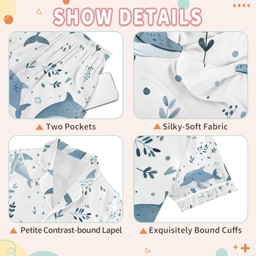 senya Whale Grass Satin Summer Pajama Sets Silk Short Sleeve Button Down Sleepwear3