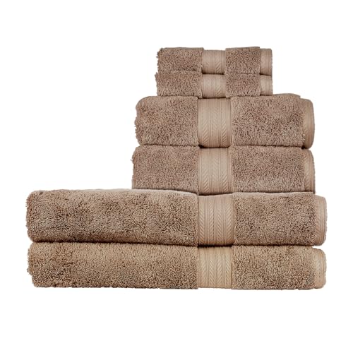Christy Renaissance 6 Piece Brown Towel Set| 100% Egyptian Cotton | Luxury Bathroom Towels | Soft and Super Absorbent | 675 GSM | 2 Bath Sheet 2 Hand 2 Face | Mink