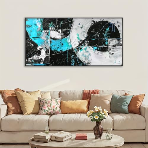 Toile abstraite noir et bleu UUPAUO 35x65cm pour décoration murale de salon