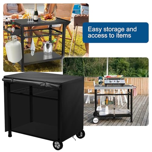 Mordx Outdoorküche Beistelltisch Abdeckung,100x60x80cm Wasserdichte Tischabdeckung für den Esswagen Terrassengrillwagen Pizzaofen Tischabdeckung Winddicht Verstellbare Kordelzug Antiaging