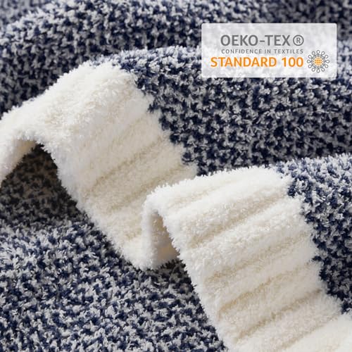 Image of Snuggle Sac Super Soft & Reversible Heather Navy Throw - Oversized Cozy Knit Blanket for Bed, Sofa, Living Room, Twin Size (60x80 Inches)