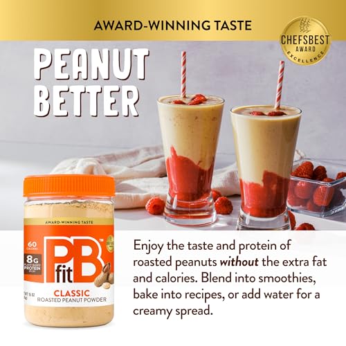 Image of PBfit 15 Ounce Classic Peanut Butter Powder, Powdered Peanut Butter Spread From Real Roasted Peanuts, 8g of Protein 8% DV, Gluten-Free, 60 calories, 87% less fat (Pack of 1)