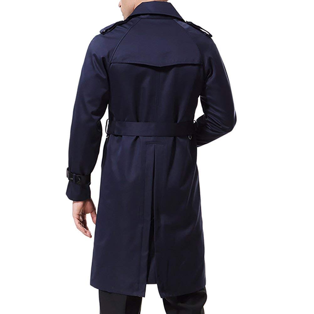 Manteau Homme Longue Trench Coat Hiver avec Ceinture Double Boutonnage Pardessus Col Revers Outwear Parka