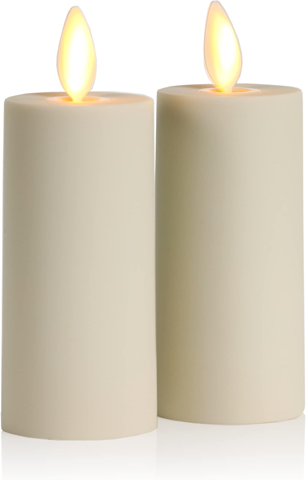 Realistic Artificial Moving Flame Votive Candle - Set of 2 - Batter Operated, Timer, Remote Ready - Ivory - (4 Wide x 10 Tall, Centimetre)