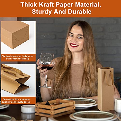 EMAGEREN 15 Stück Flaschentüten Weinflaschentüten Kraftpapier Geschenktüten Weintasche mit Henkel Recycelbarer Wein Champagner Geschenktasche für Weihnachten, Geburtstage, Einweihung & Partys