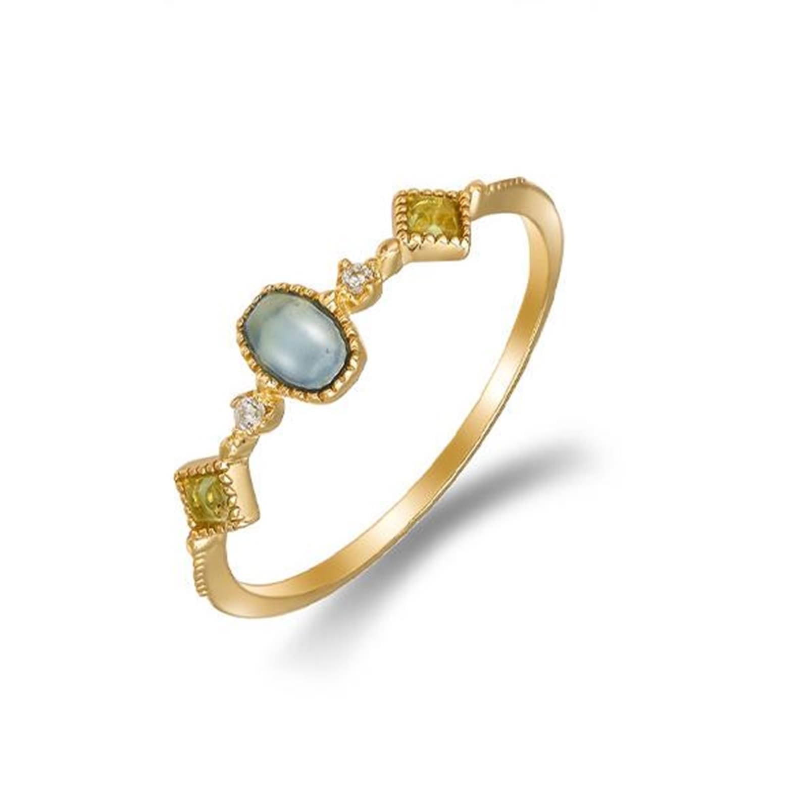 KnSam Au, fedi nuziali in vero oro 375/585/750 con topazio blu ovale, classici anelli dell'amicizia in oro giallo 9 K/14 K/18 K, peridoto, misure 47-65