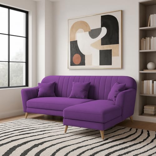 Image of Atticus RHS 4 Seater L Shape Sofa Set for Living Room (Purple Fabric) Premium Fabric Sofa Set