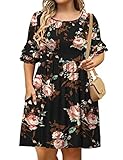 Tralilbee Women's Plus Size Short Sleeve Floral T Shirt Dress with Pocket 06 2XL
