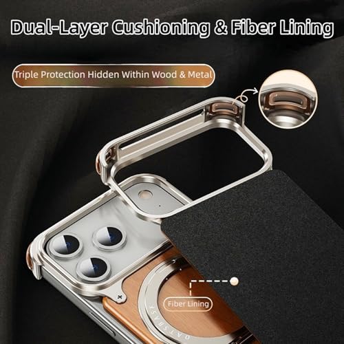 Coque iPhone 17 Pro Max bois métal support rotatif antichoc fin