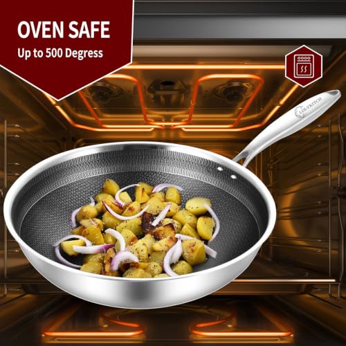 Image of LOLYKITCH Hybird Nonstick Wok Pan with Lid | 10-Inch | Rivented Handle | Non Toxic | Tri-Ply Stainless Steel | Ceramic Coating | Stir Fry Pan | Induction Compatible | Dishwasher & Oven Safe