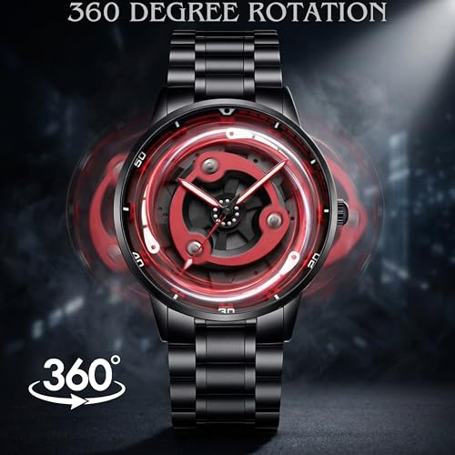 Image of GOLDENIZE FASHION Branded Men's Sport Quartz Watch Arrow Wheel Dial 360 Rotating Casual Fashion Stainless Steel Alloy Mens & Boy's Luxury Metal Gift Creative Watch