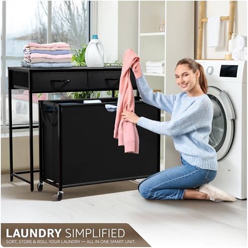 Sorbus Laundry Sorter 3 Section with Shelf, 2 Drawers & Wheels (Black) - image 2