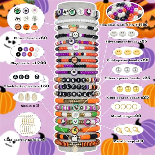 YMSDZHL 3300+PCS Clay Beads Bracelet Making Kit,Halloween DIY Flat Preppy Beads for Friendship Jewelry Making,Polymer Heishi Beads with Charms Gifts for Teen Girls Crafts for Ages 4-12 - Image 3