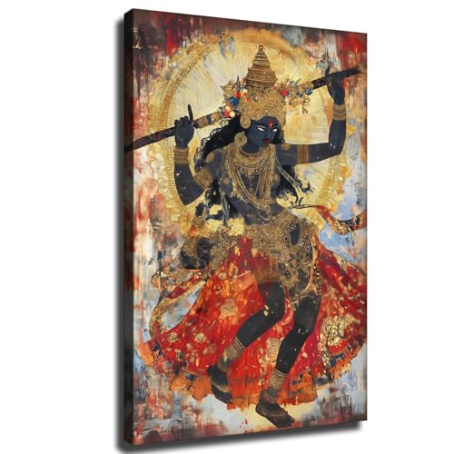 Kali Ma Art Print Hindu Goddess of Transformation Wall Art, Sacred Space Decor Framed Canvas Ready To Hang (Framed,16×24 inch)