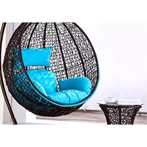 Image of Swing Chair Without Stand, Cushion Colour Sky Blue & Hook-Outdoor /Indoor /Balcony /Garden /Patio /Rattan & Wicker (Swing-Black)