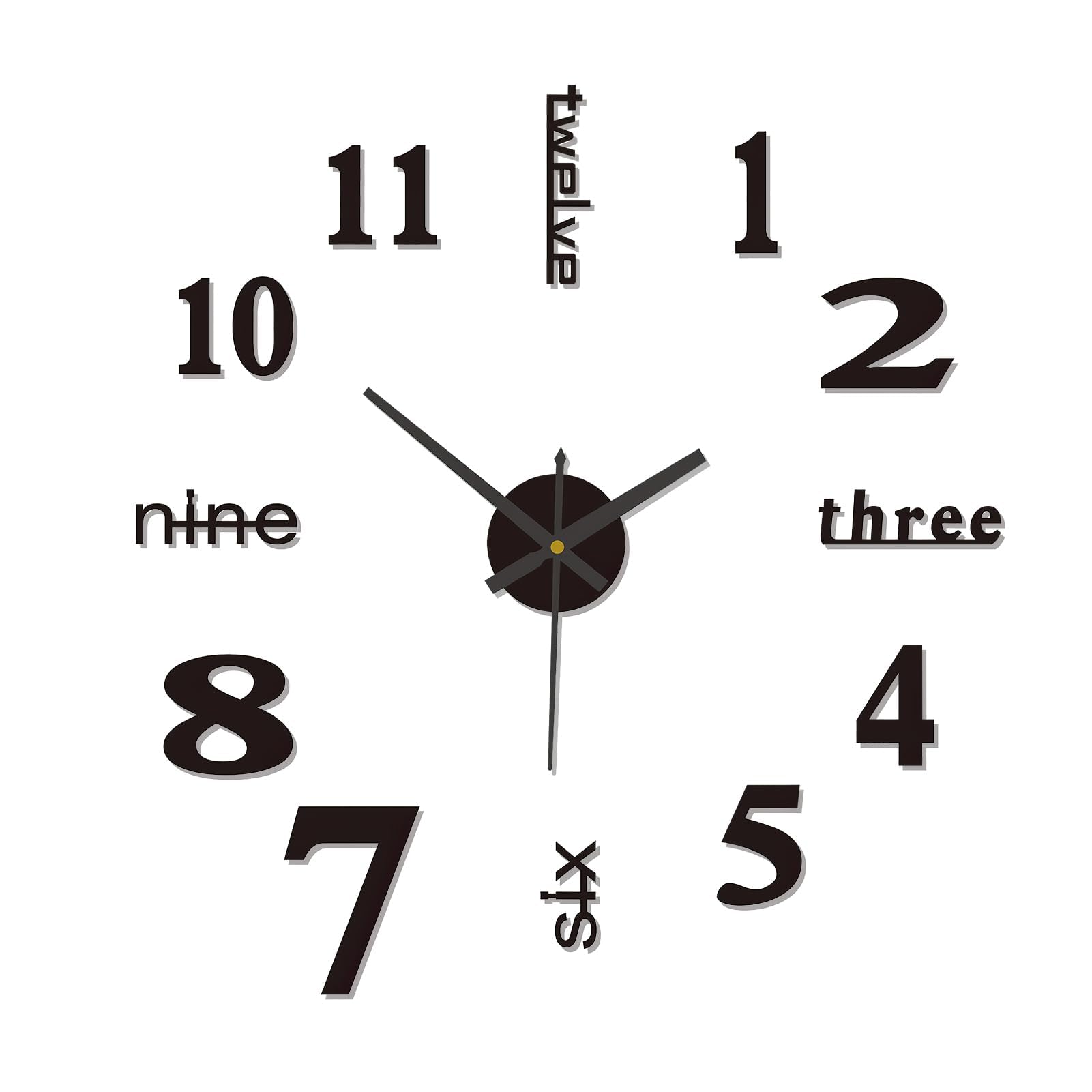Reloj de Pared Grande Adhesivo,DIY Reloj Cocina Pared,Estilo 3D Moderno con Números Adhesivos para Decoración de Salón,Cocina y Dormitorio,Reloj de Pared Pegatina (Negro, 50CM)