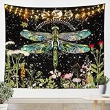 Kids Wildflower Dragonfly Tapestry Cute Moon Phase Botanical Tapestry Wall Hanging for Boys Girls Plant Nature Floral Garden Herbs Leaves Wall Art for Bedroom Living Room Bohemian,Medium 59x59 Inches