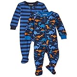 The Children's Place Baby Toddler Boy Dino Snug Fit Cotton One Piece Pajamas 2-Pack, Thunder Blue,...