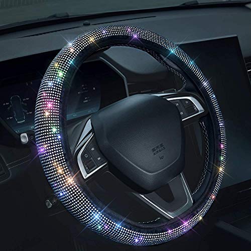 Shering Bling Rhinestones Steering Wheel Cover with Crystal Diamond Sparkling Car SUV Breathable Anti-Slip Steering Wheel Protector for Women ,Party,Birthday Gift((Fit 14.2\"-15.3\" Inch))