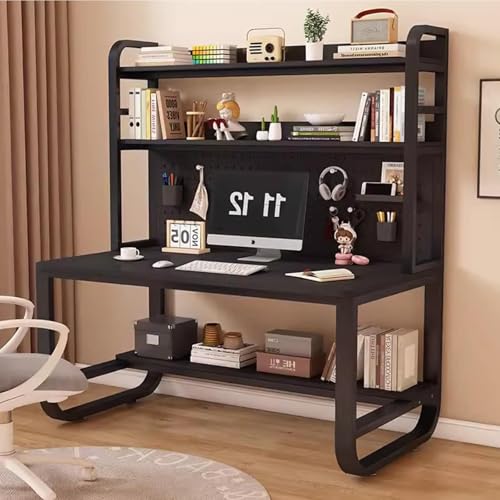 棚付き大型パソコンテーブル コンピューターデスク - ホームオフィスコンピュータデスク、ハッチ付き、ペグボード付きゲームデスク、寮用学習ライティングテーブルワークステーション、金属製多目的収納ラック(C、31.5x23.6x