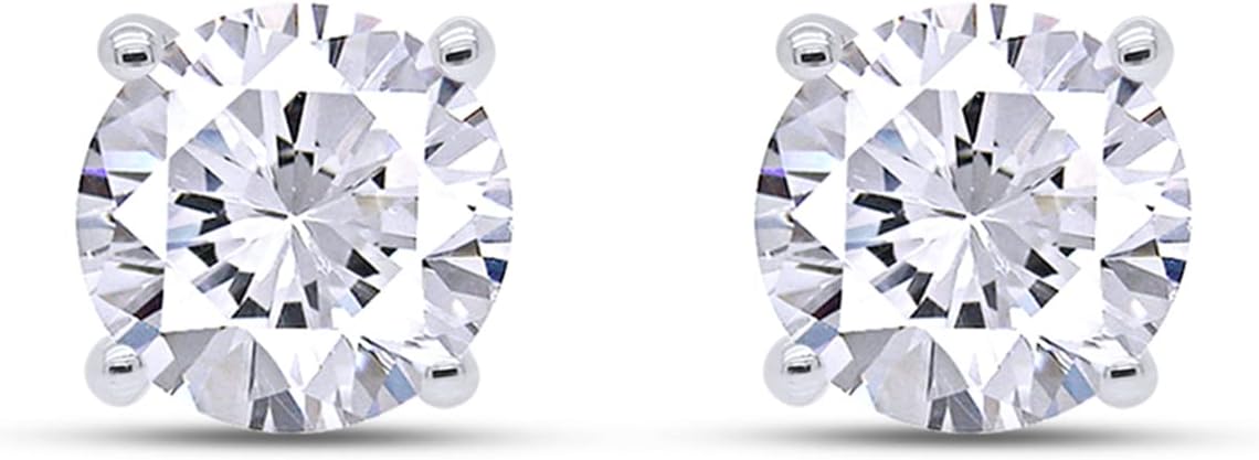 SAVEARTH DIAMONDS 10K Gold Post Round Cut (0.75 Ct To 3.00 Ct) Moissanite Lab Created Diamond 4-Prong Stud Earrings Sterling Silver Push Back Jewelry for Women
