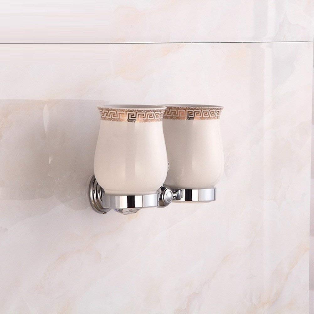 GZZ European-Style Badezimmer Wand Kristall Kupfer Halterung und Keramik Tasse Zahnputzbecher Set von High-Grade Zahnputzbecher