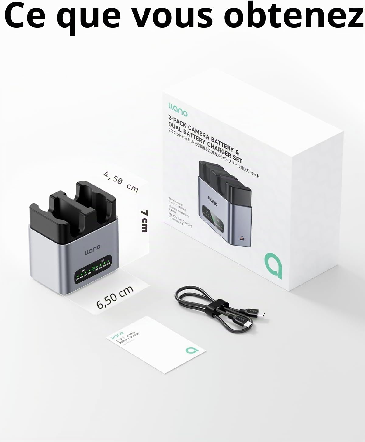 llano Chargeur Rapide 20W NP-W235 pour Batterie d’Appareil Photo,Compatible avec Fujifilm GFX100RF, X-T5, X-T4, X-T50, VG-XT4, X-S20, GFX100S, GFX50S II, X-H2S, Aluminium CNC, Charge complète en 2,8 h