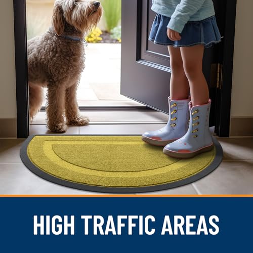 Image of OLANLY Half Circle Door Mat Indoor Outdoor Entrance Welcome, Waterproof All-Season, All-Weather Doormat, Sturdy Natural Rubber, Low Profile, Easy Clean Patio Porch Entryway Mat, 29.5x17, Lime Green