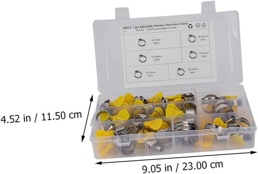 45pcs Stainless Steel Gas Hose Clips with Plastic Handles Fuel Hose Clamps Assortment Kit for Automotive Home Appliances Machinery Equipment Sealing Air and Liquid Pipes