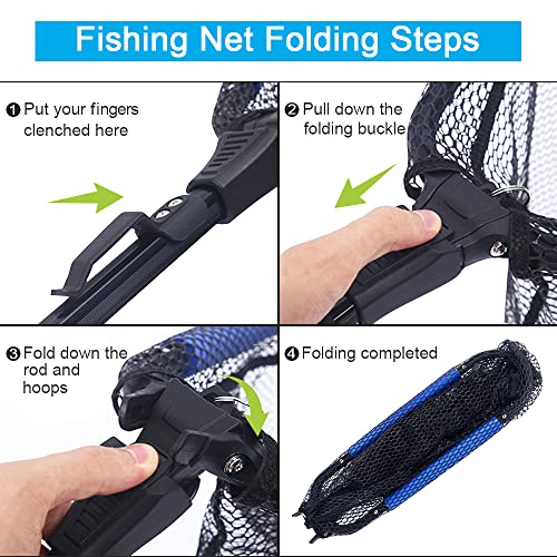 Lbw Floating Fishing Landing Net, Folding Fishing Net For Freshwater Or Saltwater, Kayak Rubber Fishing Net With Telescoping Pole Handle, Catfish Trout Net, Compact Portable Travel Fishing Net #TOP2