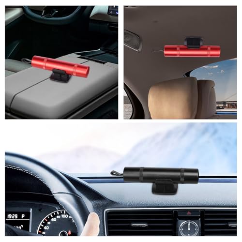 Holtrae 2 Piezas Rompe Cristales y Cinturones, 2-en-1 Martillo Rompe Cristales y Cinturones,con 2 Soportes,2 Cristales de Prueba,Herramienta Esencial para Coche,para Coche y autobús (Rojo + Negro) - imagen 7